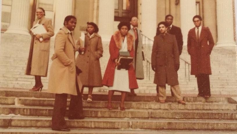 Daneen Cooper and fellow students pictured in front of Columbia Low Library, 1980. Credit: Daneen Cooper