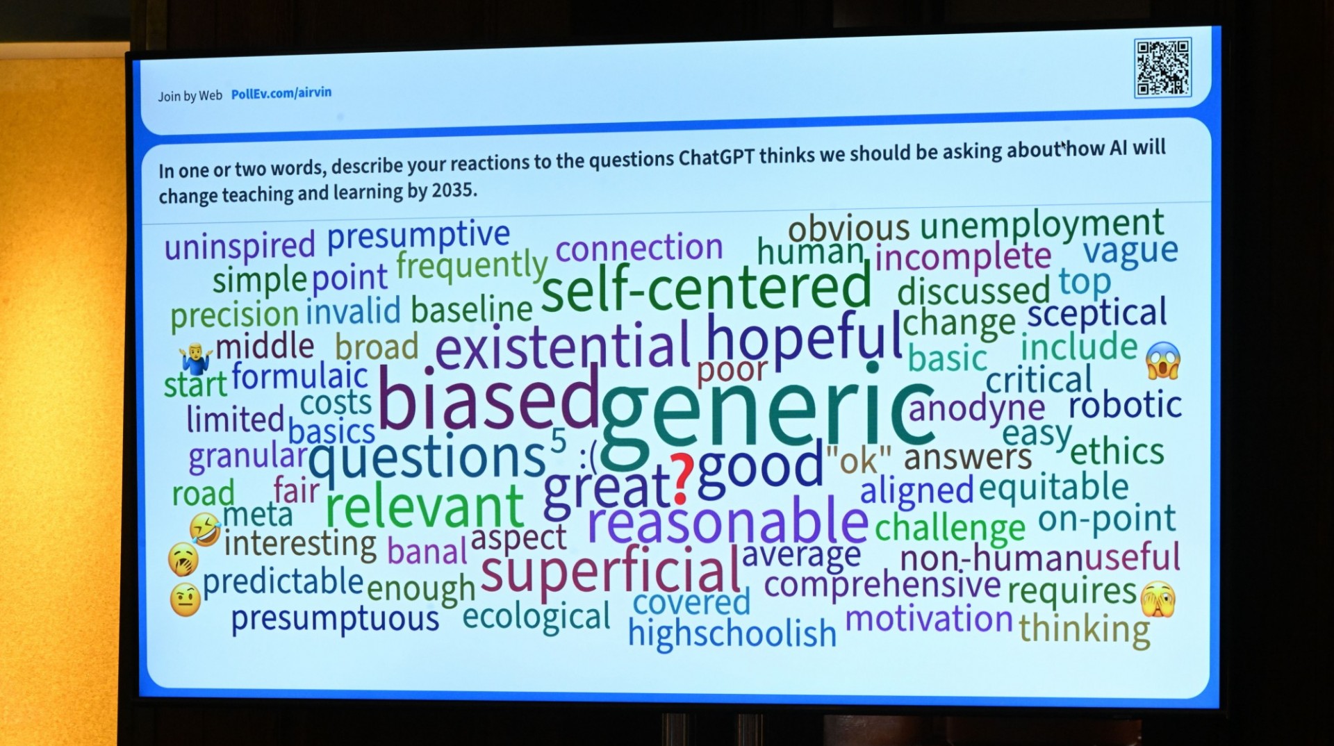 A survey was conducted during the workshop, asking attendees' thoughts on ChatGPT. ee