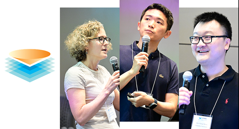 CUbiC, a research center led by Columbia Engineering, held its annual symposium in June, hosting presentations, poster sessions, and demos across three research themes: connectivity networks and systems, wireline and lightwave interconnects, and wireless circuits and technology. Presenters, left to right, Keren Bergman, Tingjun Chen, and Alex Meng. Credit: Chris Taggart