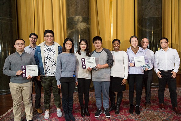 The three third prize-winning projects were Smart Baby Crib, by Yiqi Sun, Yixin Man, and Bingyao Shi; Improvement for the Performance of Wide-FOV Lens System, by Haiqiu Yang; and Voice Pathology Audio Detection with Deep Learning, by Ylin Lyu and Zixiao Zhang.