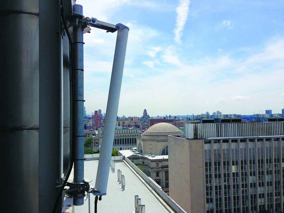 First COSMOS antenna on the top of the Mudd building