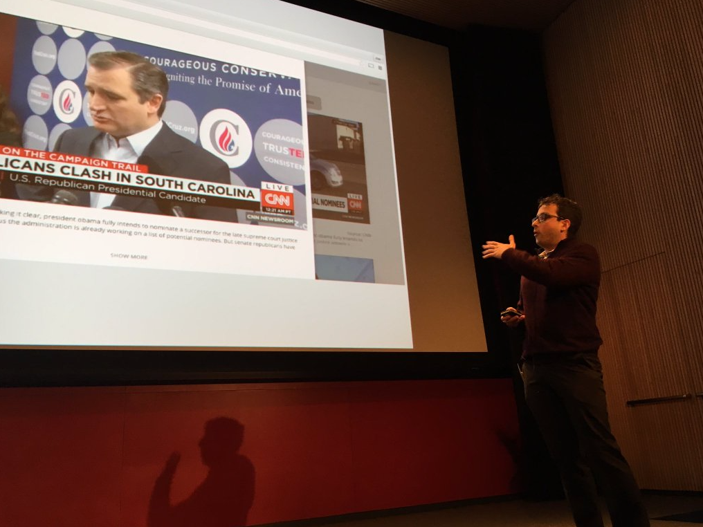 Dan Mozoroff, PhD candidate at Columbia Engineering, demos VidRovr.—Photo courtesy of NYC Media Lab