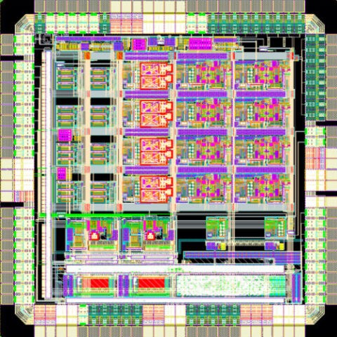 Engineers are experimenting with chip design to boost computer performance. In the above layout of a chip developed at Columbia, analog and digital circuits are combined in a novel architecture to solve differential equations with extreme speed and energy efficiency. (Simha Sethumadhavan, Mingoo Seok and Yannis Tsividis/Columbia Engineering)