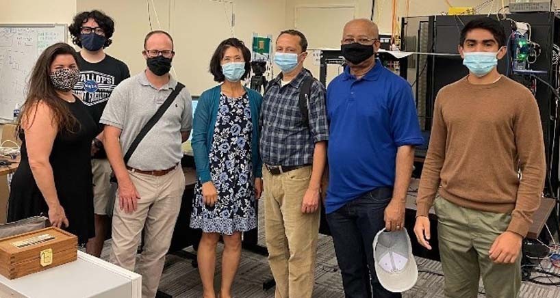 Teachers from the COSMOS program visit the Sandbox in the Columbia Electrical Engineering Department. Pictured from left to right are Genieve Fleming, Manav Kohli, Kristian Breton, Martina Choi, Jason Econome, Richard Foster, and Abhishek Adhikari.