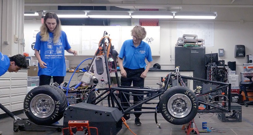 The Columbia University Formula Racing team works on building an electric race car