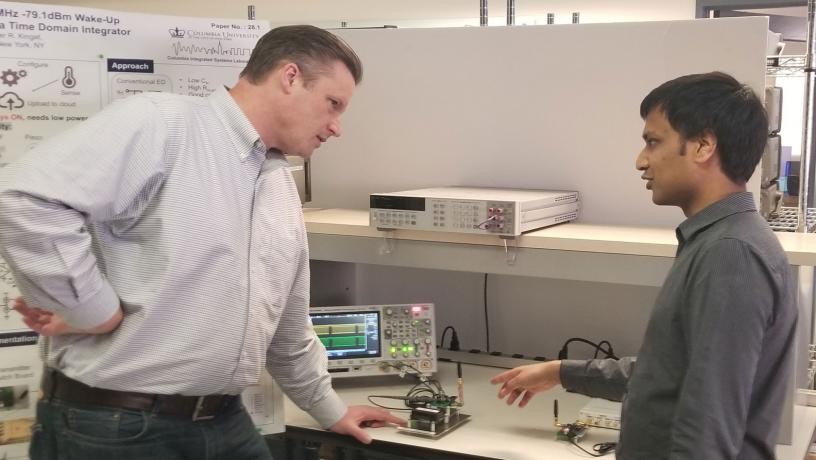 Vivek Mangal (right) is a PhD candidate in the Analog and RF Design Research Group run by Professor Peter Kinget (left), who heads the Columbia Integrated Systems Laboratory at Columbia Engineering.