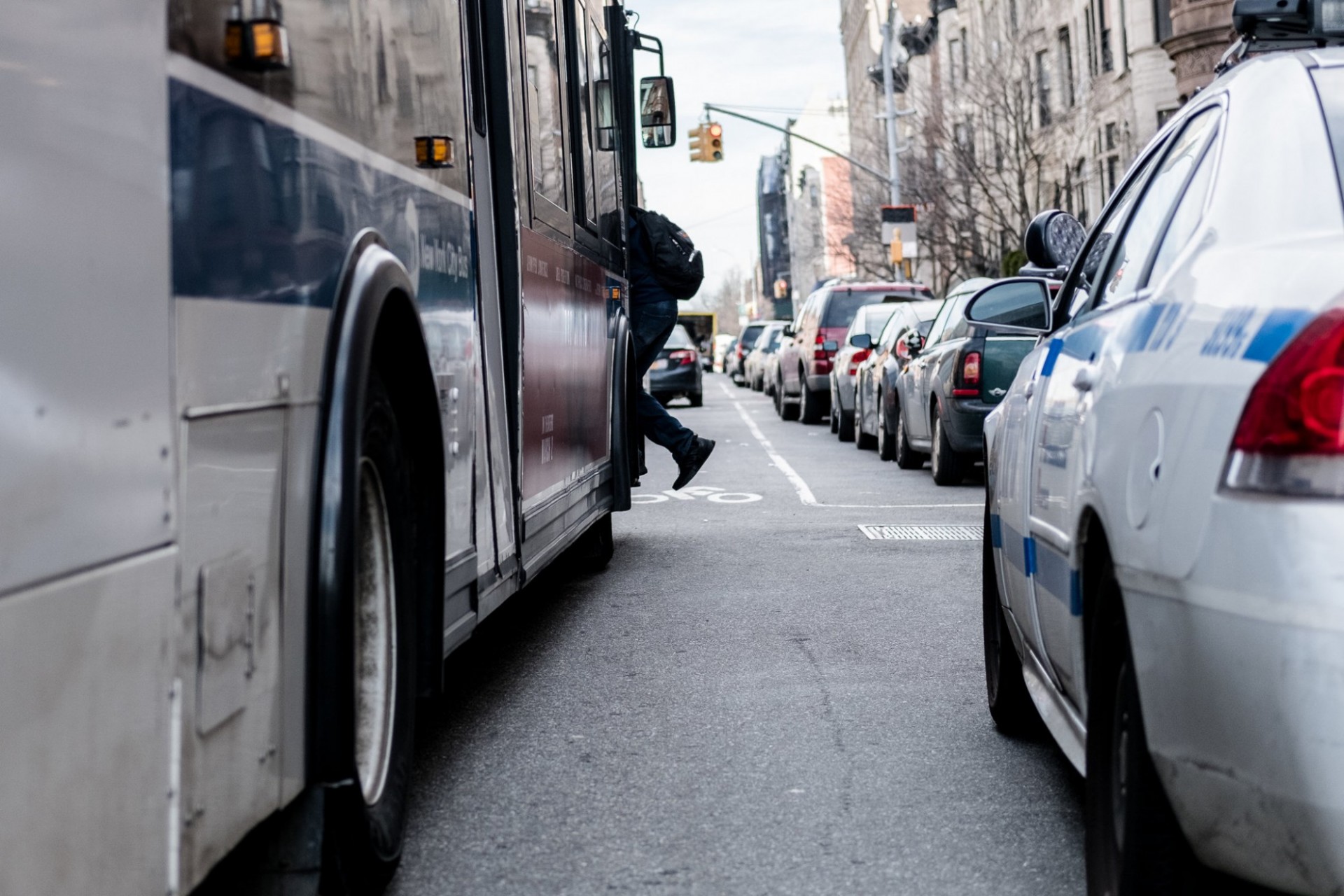 Mr. Bell said he was motivated to figure out a way to illustrate a problem that he routinely encounters. “I thought to myself,’' he said, ‘How could you show to everyone that bus stops and bike lanes are routinely blocked?’” —Image courtesy of Christopher Lee for The New York Times Mr. Bell said he was motivated to figure out a way to illustrate a problem that he routinely encounters. “I thought to myself,’' he said, ‘How could you show to everyone that bus stops and bike lanes are routinely blocked?’” —Image courtesy of Christopher Lee for The New York Times