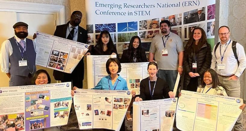 Front row: Juditha Damiao (Martin Van Buren High School), Martina Choi (Beacon school), Brandi Kovac (Columbia Secondary School), Adetokunbo “Dammy” Martins (John Dewey High School) Back row: Trey Greene (Columbia Engineering), John McLymont (West Prep Academy), Qiaochu “Chelsey” Jia (Forest Hills High School), Cherrilyn Badilla (The Clinton School), Edwin Marrero (Hamilton Grange Middle School), Mari Mannino (I.S. 381), and Kristian Breton (Columbia Engineering). Credit: Columbia Engineering Office of Outreach Front row: Juditha Damiao (Martin Van Buren High School), Martina Choi (Beacon school), Brandi Kovac (Columbia Secondary School), Adetokunbo “Dammy” Martins (John Dewey High School) Back row: Trey Greene (Columbia Engineering), John McLymont (West Prep Academy), Qiaochu “Chelsey” Jia (Forest Hills High School), Cherrilyn Badilla (The Clinton School), Edwin Marrero (Hamilton Grange Middle School), Mari Mannino (I.S. 381), and Kristian Breton (Columbia Engineering). Credit: Columbia Engineering Office of Out