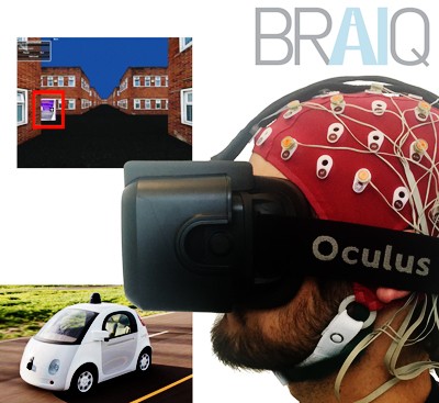 Prof. Paul Sajda's project, BrAIq, will use sensors to measure brain activity and physiological arousal in human subjects to infer their psychological state during a simulated ride in a driverless car.—Image courtesy of Paul Sajda