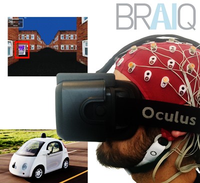 Prof. Paul Sajda's project, BrAIq, will use sensors to measure brain activity and physiological arousal in human subjects to infer their psychological state during a simulated ride in a driverless car. —Image courtesy of Paul Sajda Prof. Paul Sajda's project, BrAIq, will use sensors to measure brain activity and physiological arousal in human subjects to infer their psychological state during a simulated ride in a driverless car.—Image courtesy of Paul Sajda