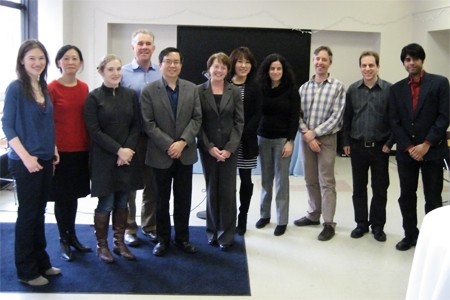 From left to right: Maria Chudnovsky (IEOR); Helen H. Lu (BME); V. Faye McNeill (ChemE); Christopher Jacobs (BME); Senior Vice Dean Shih-Fu Chang; Dean Mary C. Boyce; Ah-Hyung (Alissa) Park (EEE); Elisa Konofagou (BME); Dan Ellis (EE); Gil Zussman (EE); Arvind Narayanaswamy (MechE).