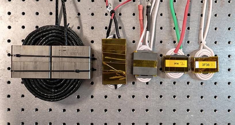 Inductor generations (2020 to 2024) for the MPlab Autoconverter Modules, the building blocks of software-defined power electronics. Credit: Jane Nisselson/Columbia Engineering