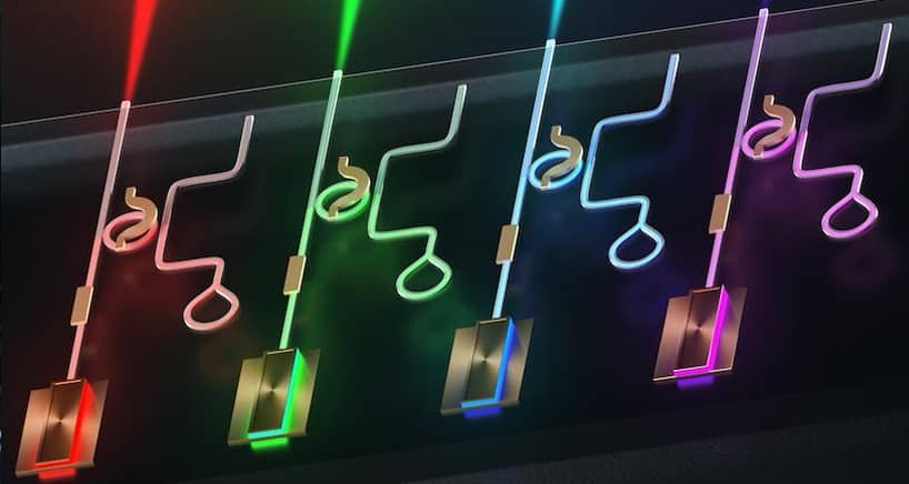 The integrated laser platform created by the Lipson Nanophotonics Group where a single chip generates narrow linewidth and tunable visible light covering all colors. The integrated laser platform created by the Lipson Nanophotonics Group where a single chip generates narrow linewidth and tunable visible light covering all colors.