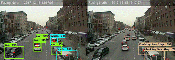 Images from Mr. Bell’s experiment show vehicles stopped in bus stops. - Credit Alex Bell