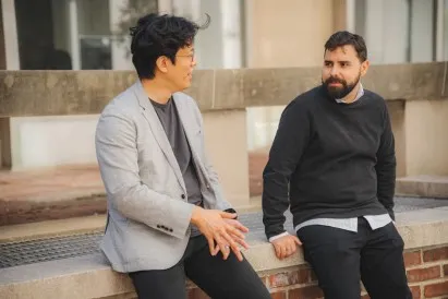 Joao Cerqueira (right) with Mingoo Seok, Joao’s faculty advisor during his time at Columbia. Credit: Brandon Vallejo