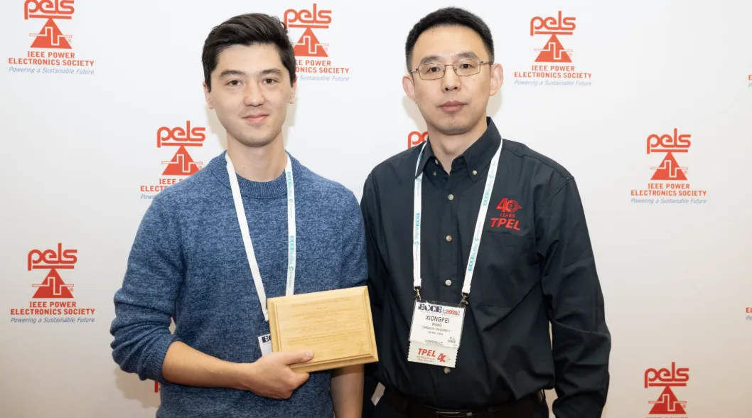Matthew Jahnes (PhD 2025) on the left, advised by Matthias Priendl (Associate Professor of Electrical Engineering; Director, Columbia Center of Advanced Electrification) received the first place 2024 IEEE Transaction on Power Electronics (TPEL) prize paper award, presented at the 2025 IEEE Energy Conversion Conference and Expo (ECCE)
