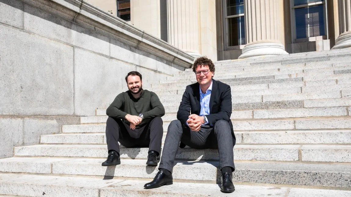Matthias Preindl (right) with Wesley Pennington at Columbia University for the Center for Advanced Electrification’s annual symposium Credit: David Dini