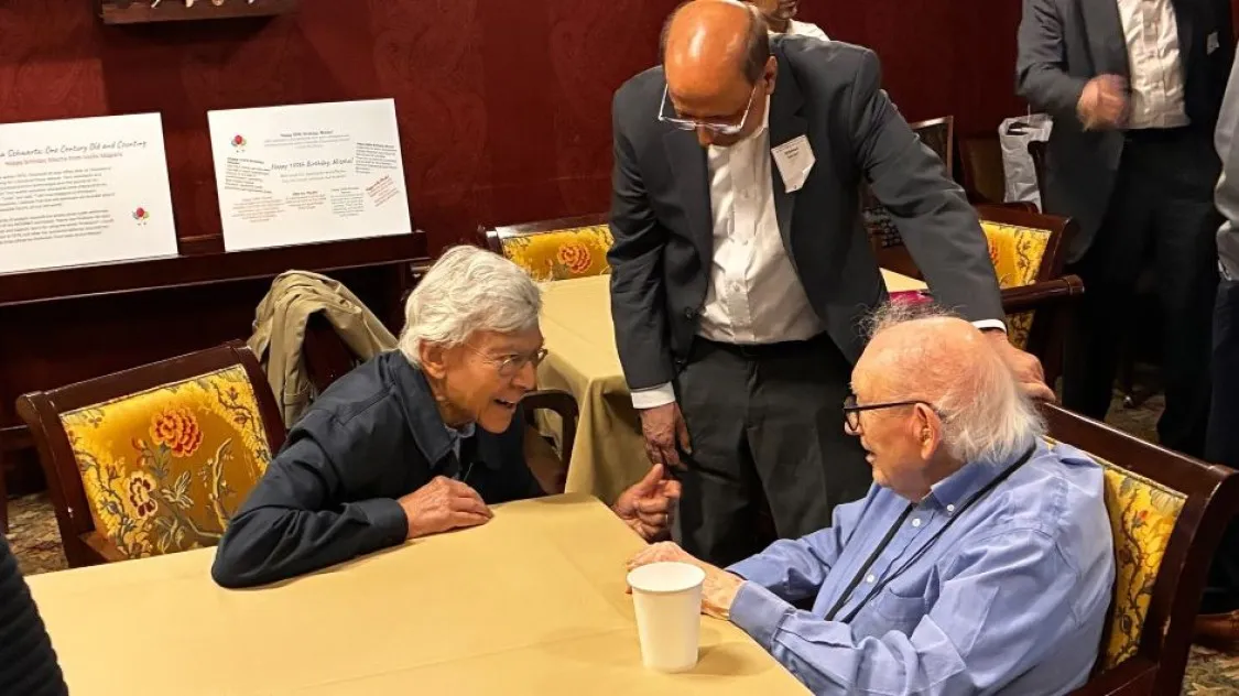 Mischa Schwartz (far right) with Columbia Electrical Engineering Professor Debasis Mitra (left) and Krishan Sabnani (EE PhD'81), professor of computer science at Johns Hopkins University. Credit: Department of Electrical Engineering, Columbia Engineering.