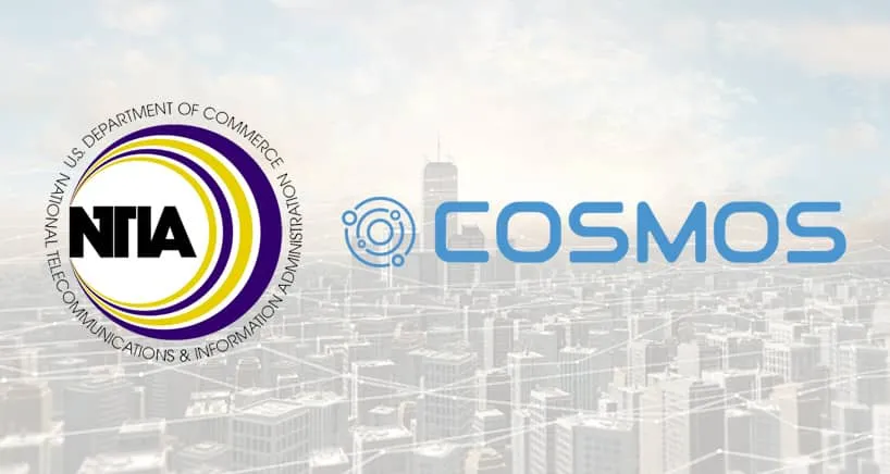 NTIA and Cosmos logos over a cityscape