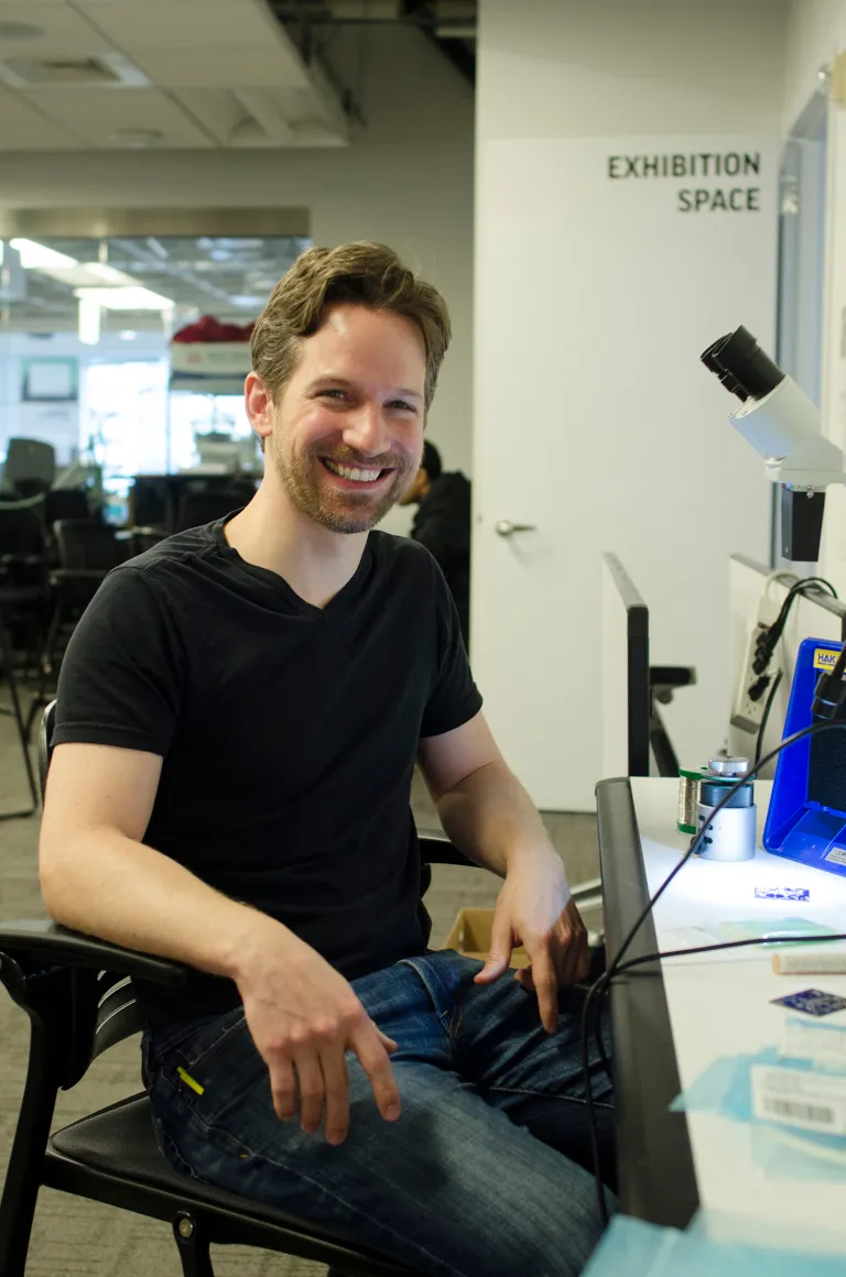 Marshall Cox, inside the Radiator Labs office inside the Urban Future Lab. (Photo: Molly Stromoski for Observer)