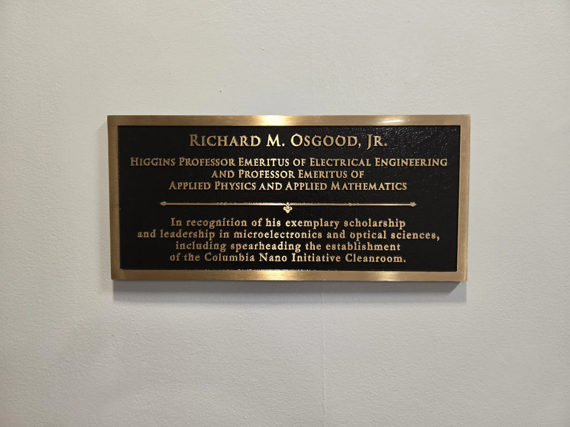 Displayed near the Columbia Nano Initiative entrance located on the 10th floor of Schapiro on the Morningside campus. Image courtesy of Department of Electrical Engineering.